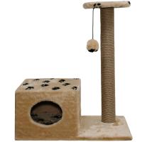 Когтеточка домик с полкой на основании квадратная мех джут беж с игрушкой 37*68*80см/DONBARON