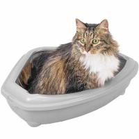 Туалет д/кошек Zoo-M угловой глубокий с сеткой 55*45*13см светло-серый/2912/Дарэлл