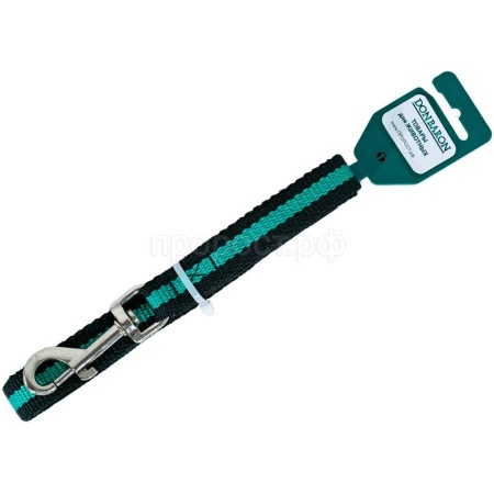 Поводок капрон 20мм*1,5м черный с зелёной полосой  DONBARON