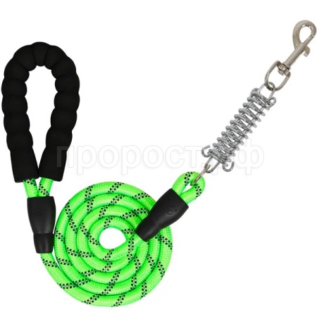 Поводок с мет. амортизатором шнур 12мм мягкая ручка св/отр 1,5м ПШ-1015 зеленый