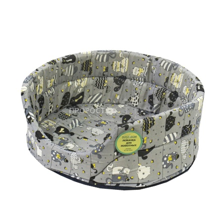 Лежанка овальная стеганая поролоновая хлопок Коты МИКС 52*46*20см/DONBARON