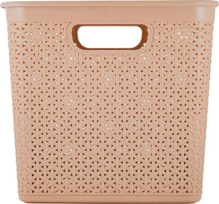 Корзина д/хранения Keeplex Rattan 21л с крышкой квадрат. морской песок KL1305 /6шт/ПР