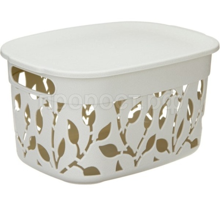 Коробка д/хранения ФЛОРА 5,5л белый ротанг с крышкой М2362 /15шт/М-пласт 