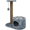 Когтеточка домик с полкой на основании круглая мех джут серый с игрушкой 37*68*80см/DONBARON