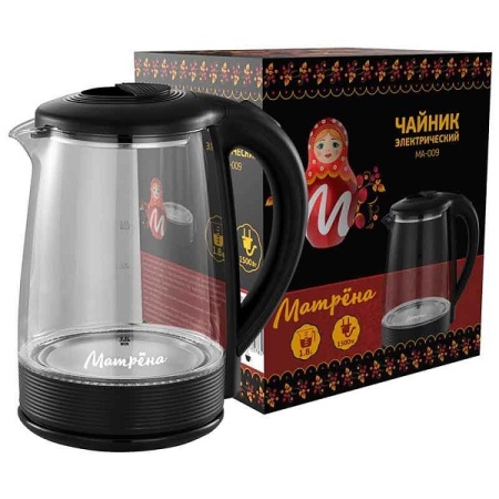 Чайник электр. 2л МАТРЕНА стекло, черный МА-009