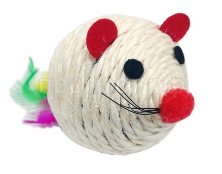Игрушка к Мяч-мышка толстушка с перьями 6,5см 1шт/K7485/ЗР